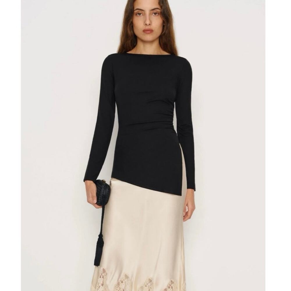 NWOT Reformation Margot Asymmetric Peplum Knit
Top in Black SZ S